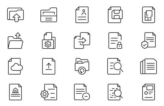 Document Management outline Icon Set. Editable Stroke. Pixel Perfect. For Mobile and Web. Contains such icons as Document, File, Communication, Resume, File Search.
