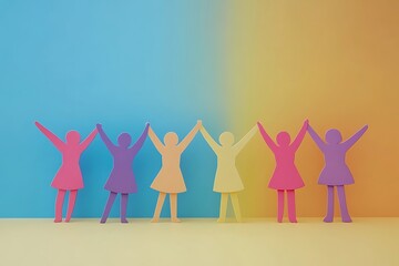 Fototapeta premium Vibrant Paper Women Celebrating Teamwork and Solidarity