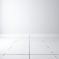 Fototapeta premium A pristine white tile floor glistens under soft, warm light streaming in from a nearby window, creating a serene and inviting atmosphere.