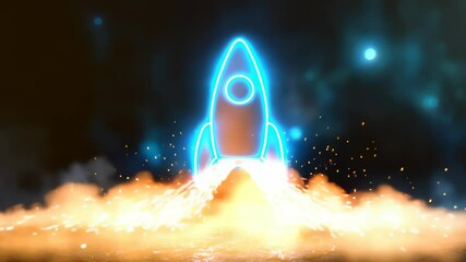 Neon Rocket Launching into Space - Powered by Adobe