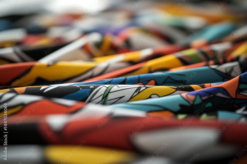 Fototapete Bold, colorful lines and shapes create a layered abstract pattern with dynamic movements, offering a striking visual aesthetic perfect for modern design