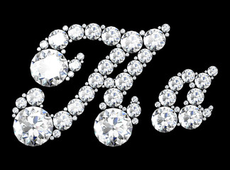 diamond letters with gemstones isolated on black. (high resolution 3D image).