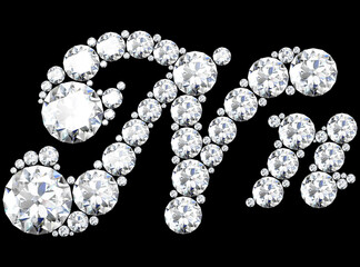 diamond letters with gemstones isolated on black. (high resolution 3D image).