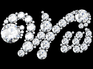 diamond letters with gemstones isolated on black. (high resolution 3D image).