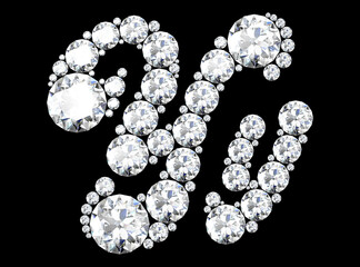 diamond letters with gemstones isolated on black. (high resolution 3D image).