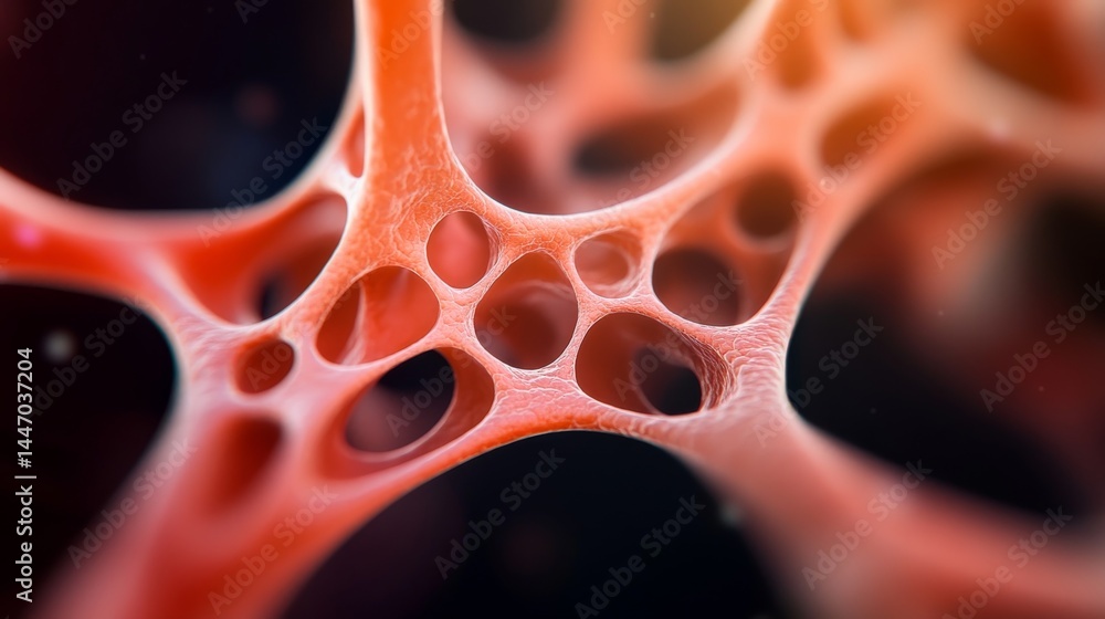 Aufkleber close-up view of a complex bio-organic network featuring glowing structures against a dark backgroun