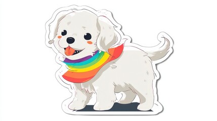 Fototapeta premium Cute Cartoon Dog with Rainbow Scarf