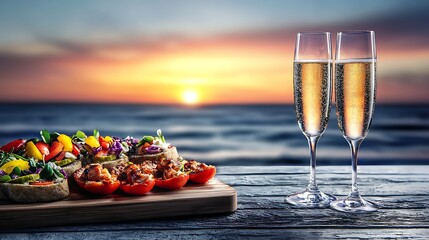 Seafood ocean sunset