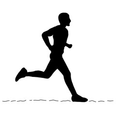 Hand drawn running man illustration. Runner silhouette vector on white background. Jogging figure vector illustration
