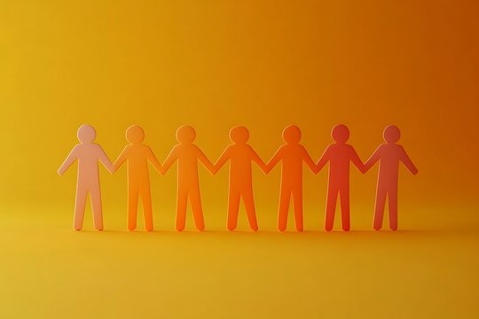 Warm Yellow Paper People Teamwork Illustration