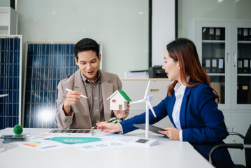 Team of industrial engineers meeting of renewable energy working on an  solar panel battery business model,ESG strategy