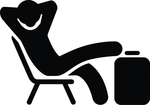 black person relaxing on chair with luggage clip art preview