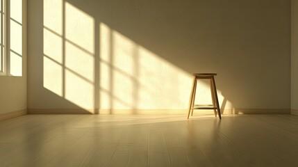 The Stool in an Empty Room with Dramatic Sunlight Shadows