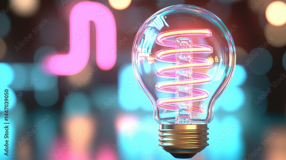 Poster a luminous light bulb illuminating an abstract background with color