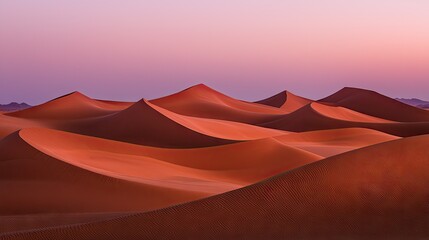 Beautiful orange desert sand dunes under a pink and purple sky