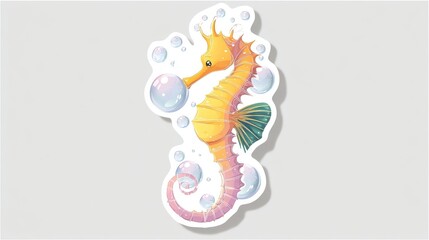 Colorful Seahorse in Bubbles Illustration