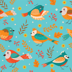 Vector spring bird pattern illustration 