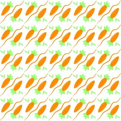Seamless pattern of fresh carrot on white background. Flat design of cute vegetable and fruit for wallpaper, background, print, textile