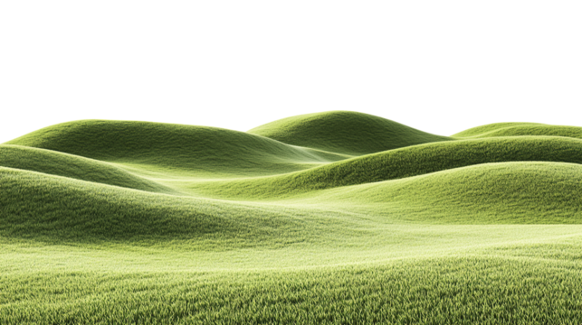 Golf course with lush green grass creates a relaxing natural atmosphere, isolated on transparent background. PNG