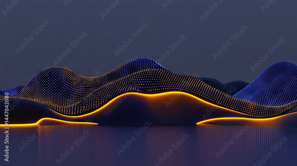 Poster abstract digital landscape with glowing lines and dot patterns
