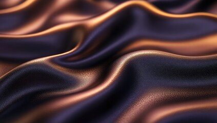 Luxurious dark purple and copper satin fabric with elegant, flowing waves and subtle sheen