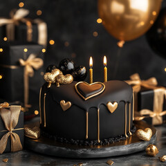 Delicious Birthday Cake with Lit Candles on Top &ndash; Festive Dessert for Celebrating a Special Occasion or Milestone