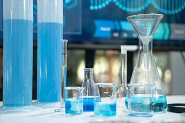 In the laboratory, chemistry equipment and biotechnology tools are carefully arranged for research, where scientists explore the chemical processes that drive medicine and science.