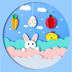 easter bunny with easter eggs. Vektor Ilustration