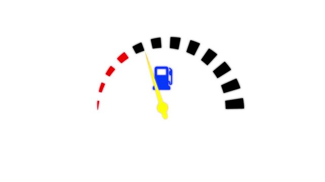 Fuel indicator icon, fuel meter dashboard, Fuel tank gauge animation.Empty Tank. Fuel gauge indicating nearly empty