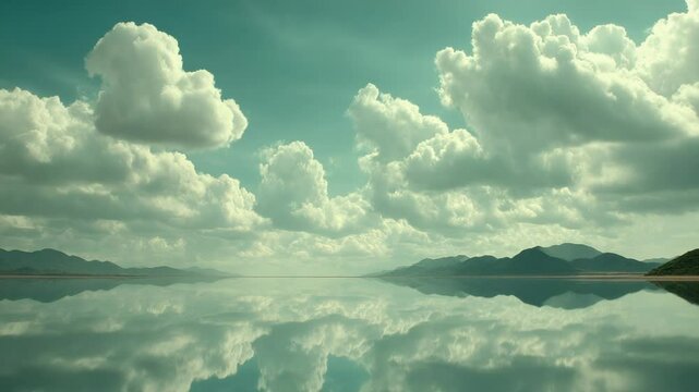 Cloudscape reflection azure skies tranquil waters atmospheric scene