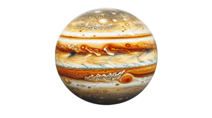 Realistic illustration of Jupiter planet for astronomy and science concept, isolated on transparent background. PNG