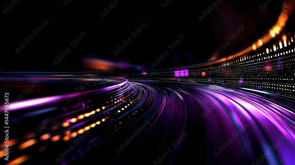 Poster abstract futuristic path with glowing lights in motion design