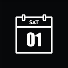 calender icon, 01 saturday icon with black background