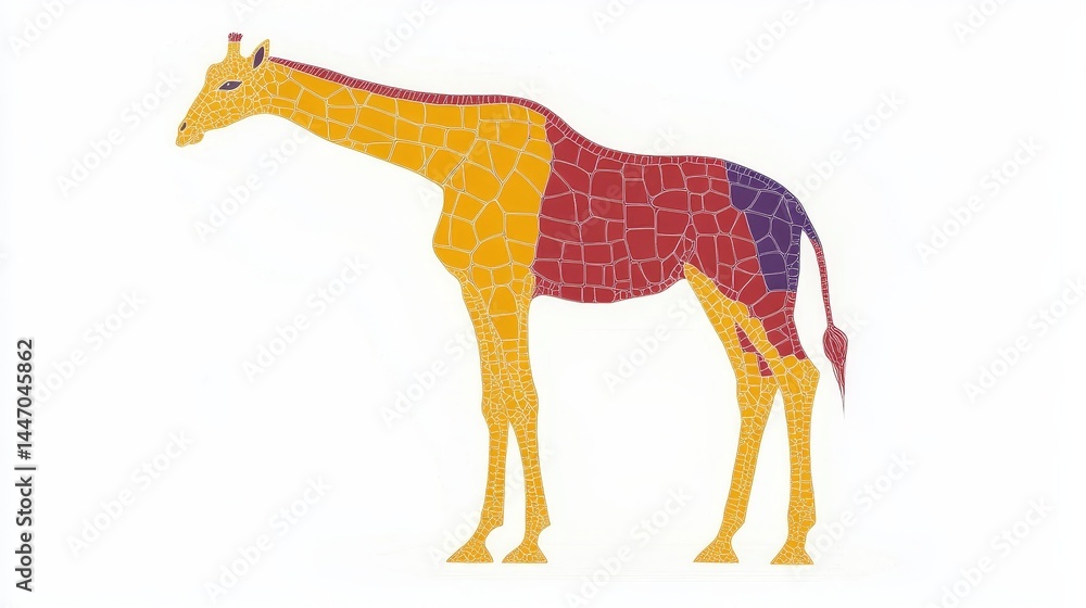 Poster abstracted giraffe illustration showcasing segmented color blocking with vibrant gradients in a mini