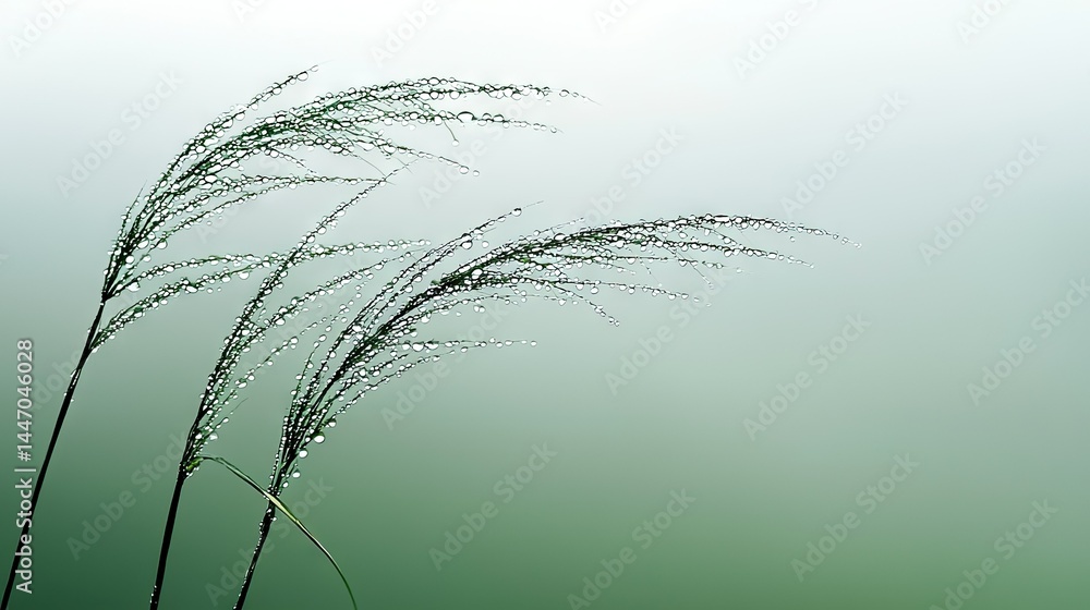 Poster dew covered grass gently swaying in front of a gradient