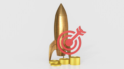 The Copper rocket and target for Business concept 3d Rendering.
