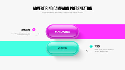 Company Development Presentation Template Vector Illustration. Digital Growth Two Option Infographic Slideshow Layout. Market Campaign 2 Element Diagram Frame Design.