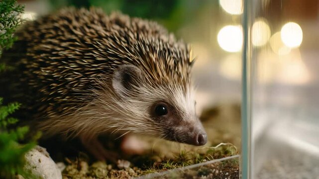 A charming hedgehog is captured in a close-up shot, revealing its unique spines and curious expression, representing the beauty of wildlife and nature's wonders.