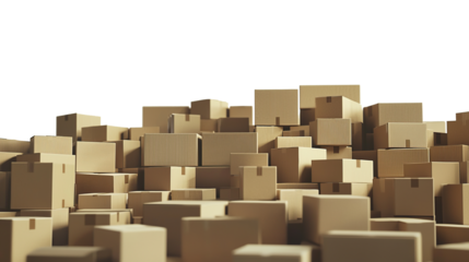 Brown cardboard packages stacked as a delivery for shipping on a transparent background