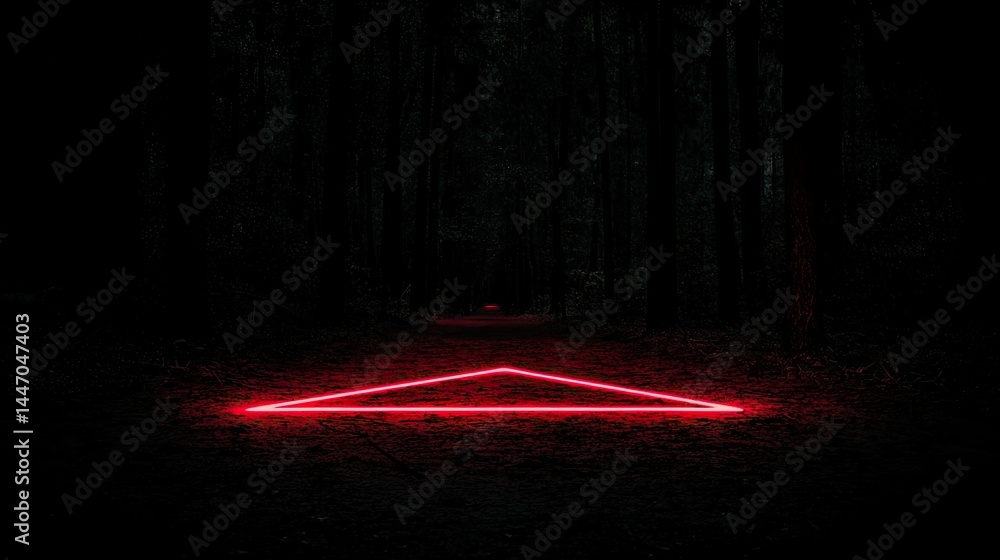 Poster a glowing red triangular outline illuminates a dark forest path
