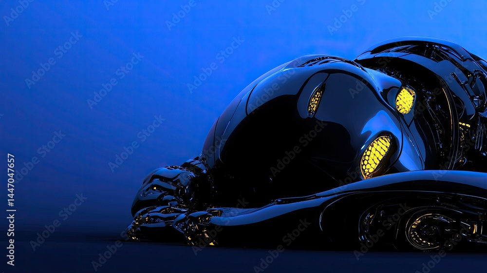 Poster an artistic rendering of a futuristic robot head concept art