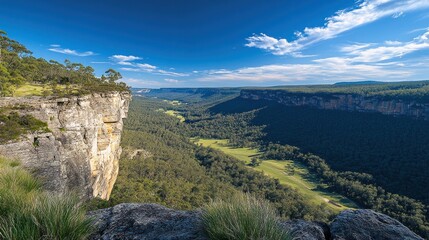 Naklejka premium Cliffside vista reveals lush green valley