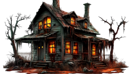 Haunted House Illustration Transparent Background, Halloween, Spooky