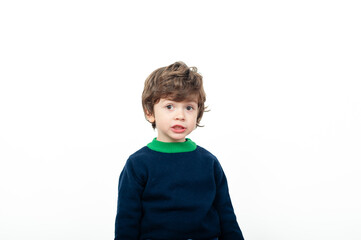 Curious child on white background