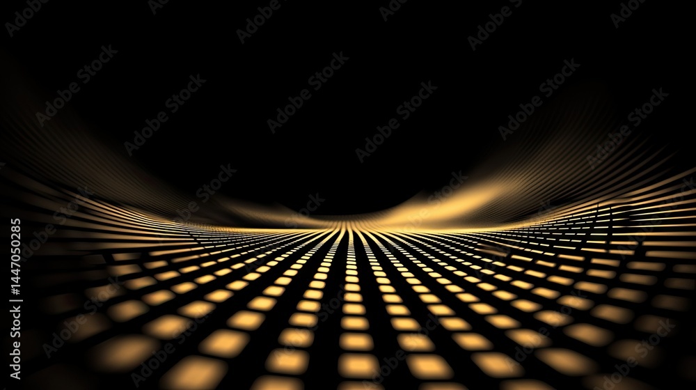 Poster abstract perspective depicting a gridded surface and curved background