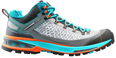 Hiking Shoes Illustration Isolated Background Aqua Blue Orange Gray Light Gray