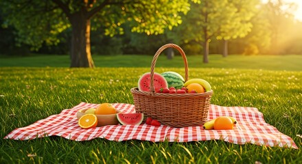 Summer Picnic Basket: Fresh Fruits in the Park