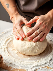 Fototapeta premium Mid-section of baker kneading a dough