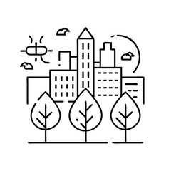 sustainable city icon, sustainable city line art - simple line art of sustainable city, perfect for sustainable city logos and icons