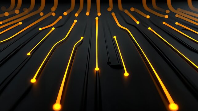 Glowing orange lines and circles against a dark black background